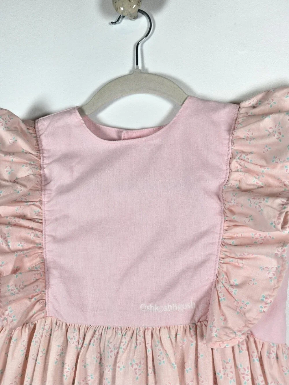 Vintage 80s OshKosh Bgosh Pink Floral Ruffle Cotton Dress Girls Size 6X USA
